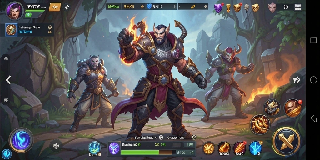 Screenshot utama 999ZK menampilkan aksi pertarungan epik dalam dunia fantasi.