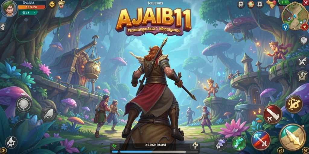 Screenshot gameplay AJAIB11 yang menghadirkan pertarungan epik di dunia fantasi.
