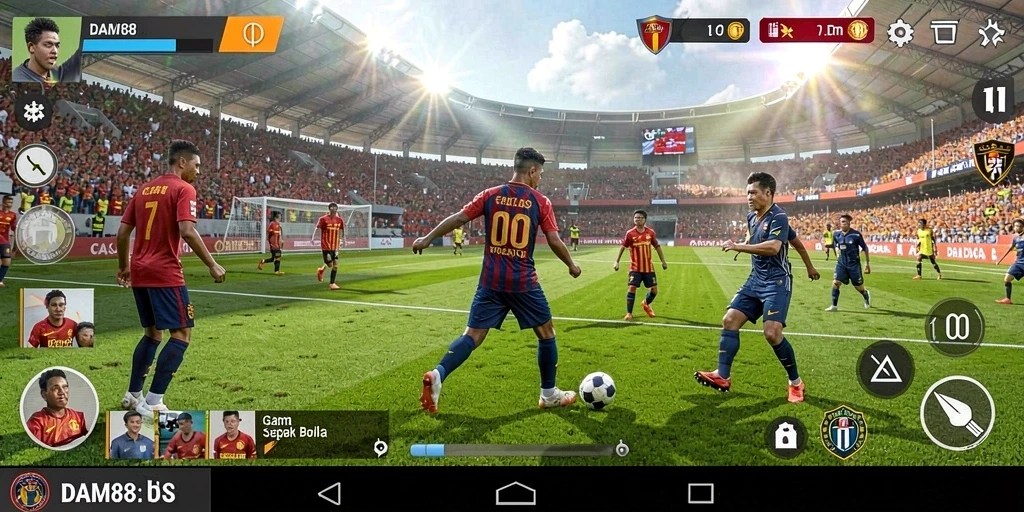 Tampilan gameplay DAM88 yang penuh aksi sepak bola.