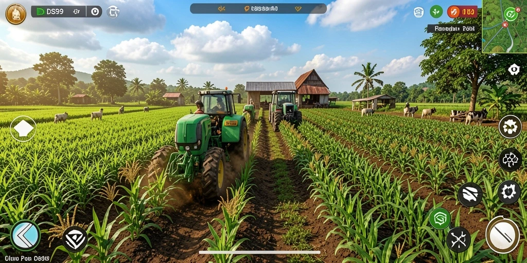 Screenshot gameplay DS99 menunjukkan aktivitas bertani yang seru dan menarik.