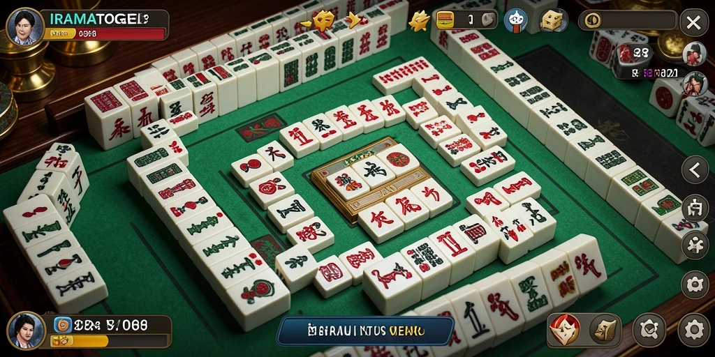Tampilan gameplay menakjubkan dari IRAMATOGEL dengan ubin Mahjong berwarna-warni.