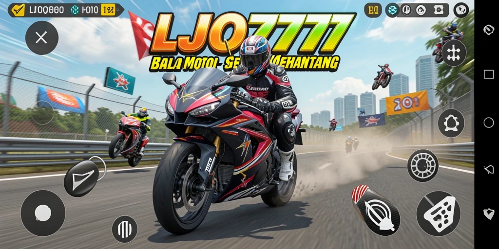 Screenshot menampilkan aksi balap motor yang intens.