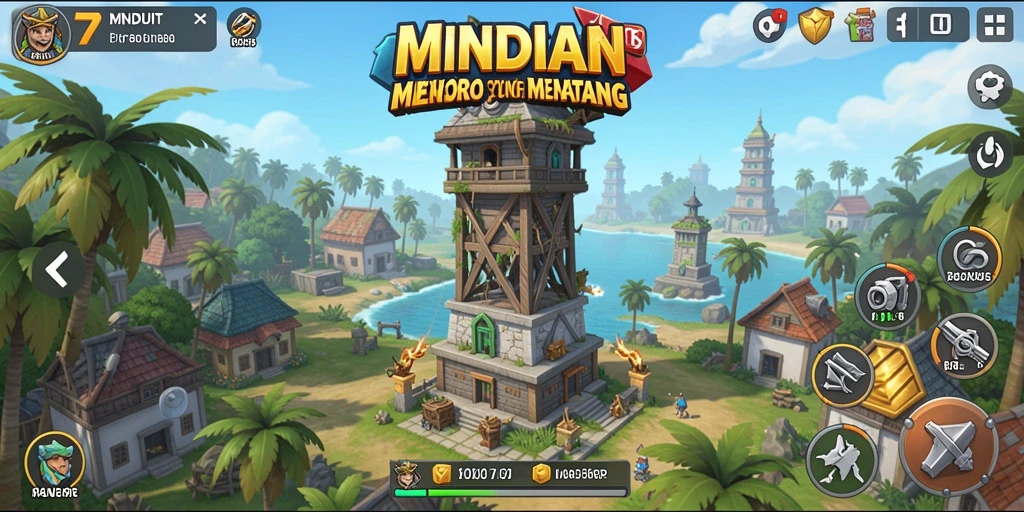 Screenshot gameplay MNDUIT menampilkan pertahanan menara yang strategis.
