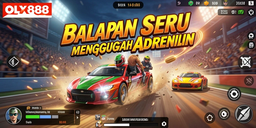 Screenshot gameplay OLX888 menampilkan aksi balapan seru dan grafis menawan.