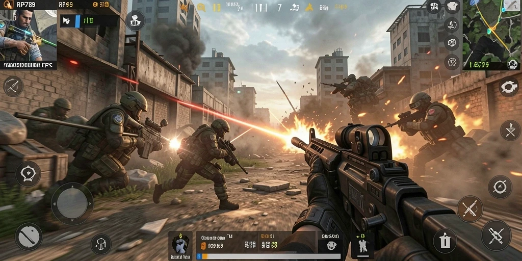 Screenshot gameplay menegangkan di RP6789 dengan aksi FPS intens.