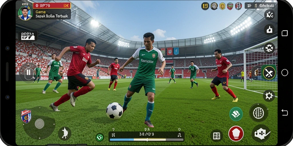 Tampilan gameplay yang mendebarkan dari RP79 dengan aksi sepak bola seru.