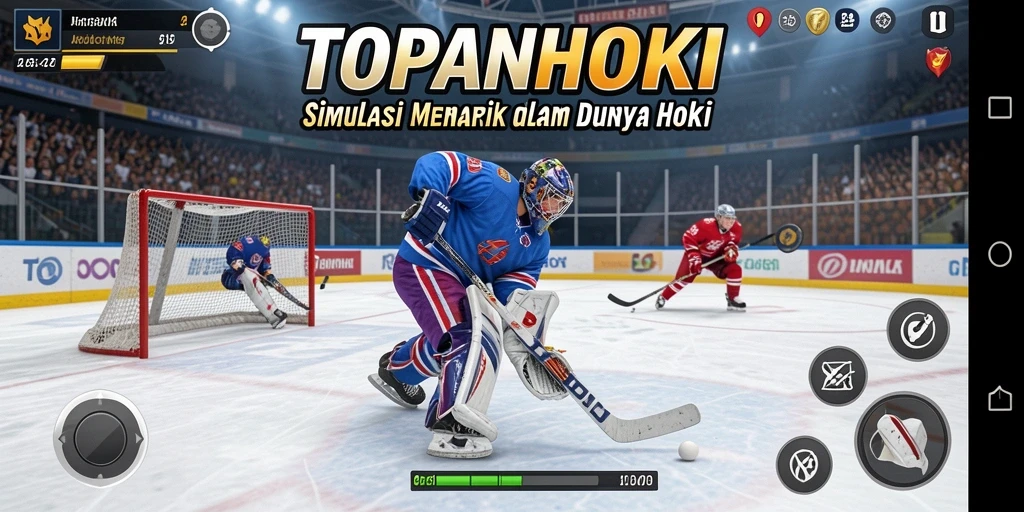 Screenshot utama TOPANHOKI menampilkan momen menegangkan dalam pertandingan hoki.