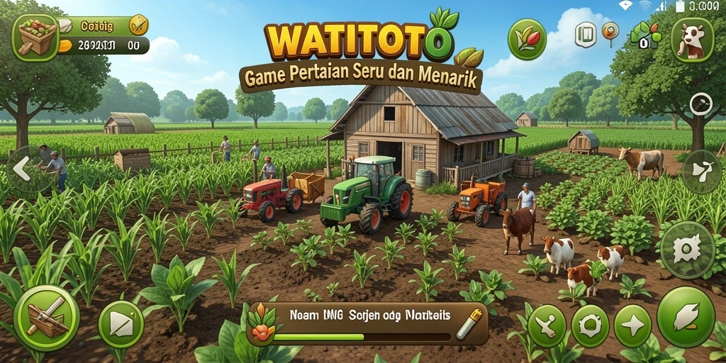 Tampilan gameplay menawan WATITOTO dengan ladang subur dan hewan ternak.